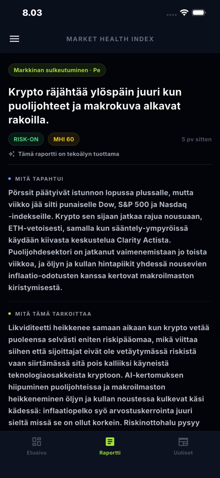 Tekoälyn generoima markkinaraportti, joka selittää mitä tapahtui ja miksi